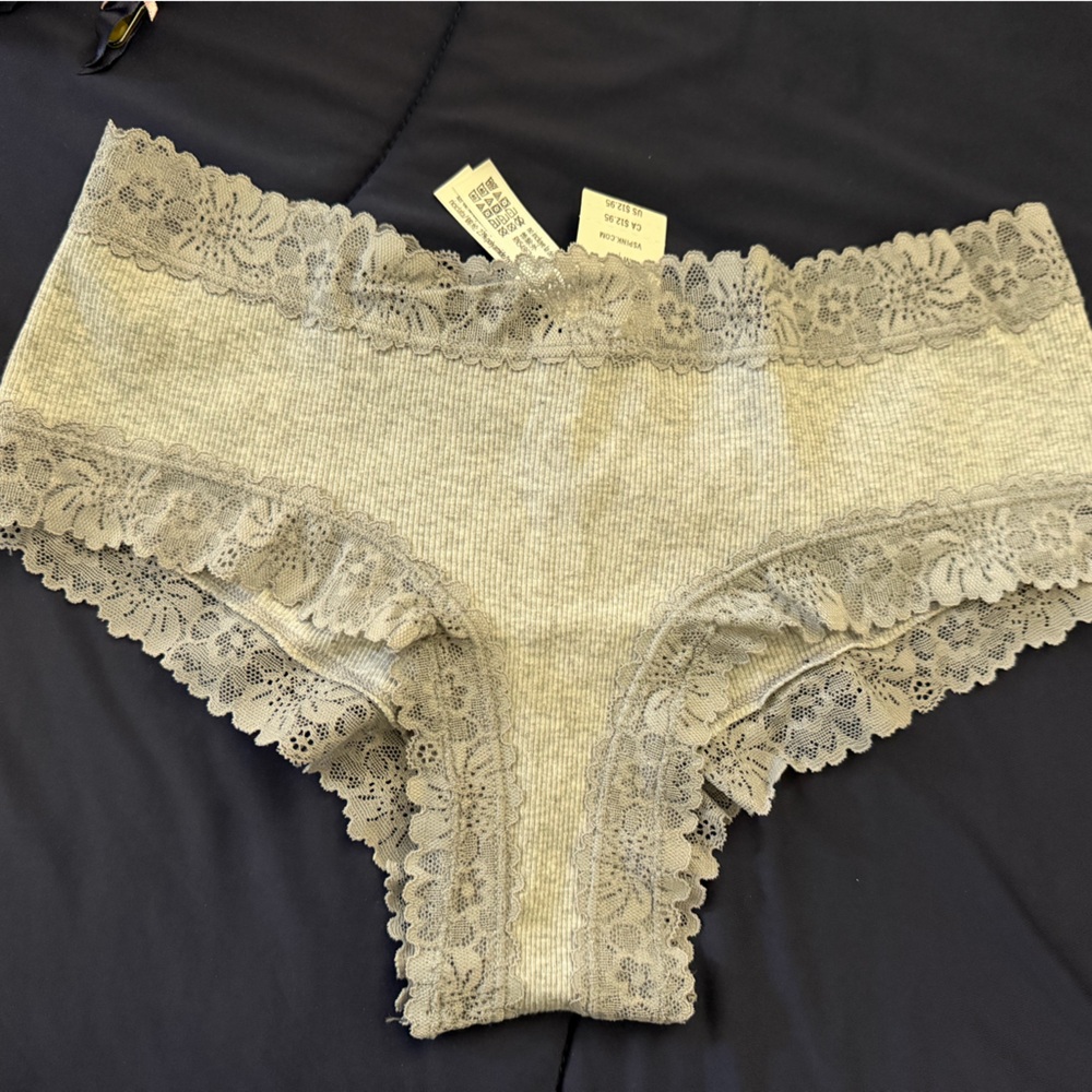 PINK Victoria's Secret Gray ribbed cotton lace trim